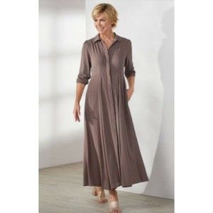 Soft Surroundings Brown Laurel Modest Maxi Gauze Button Up Shirt Dress